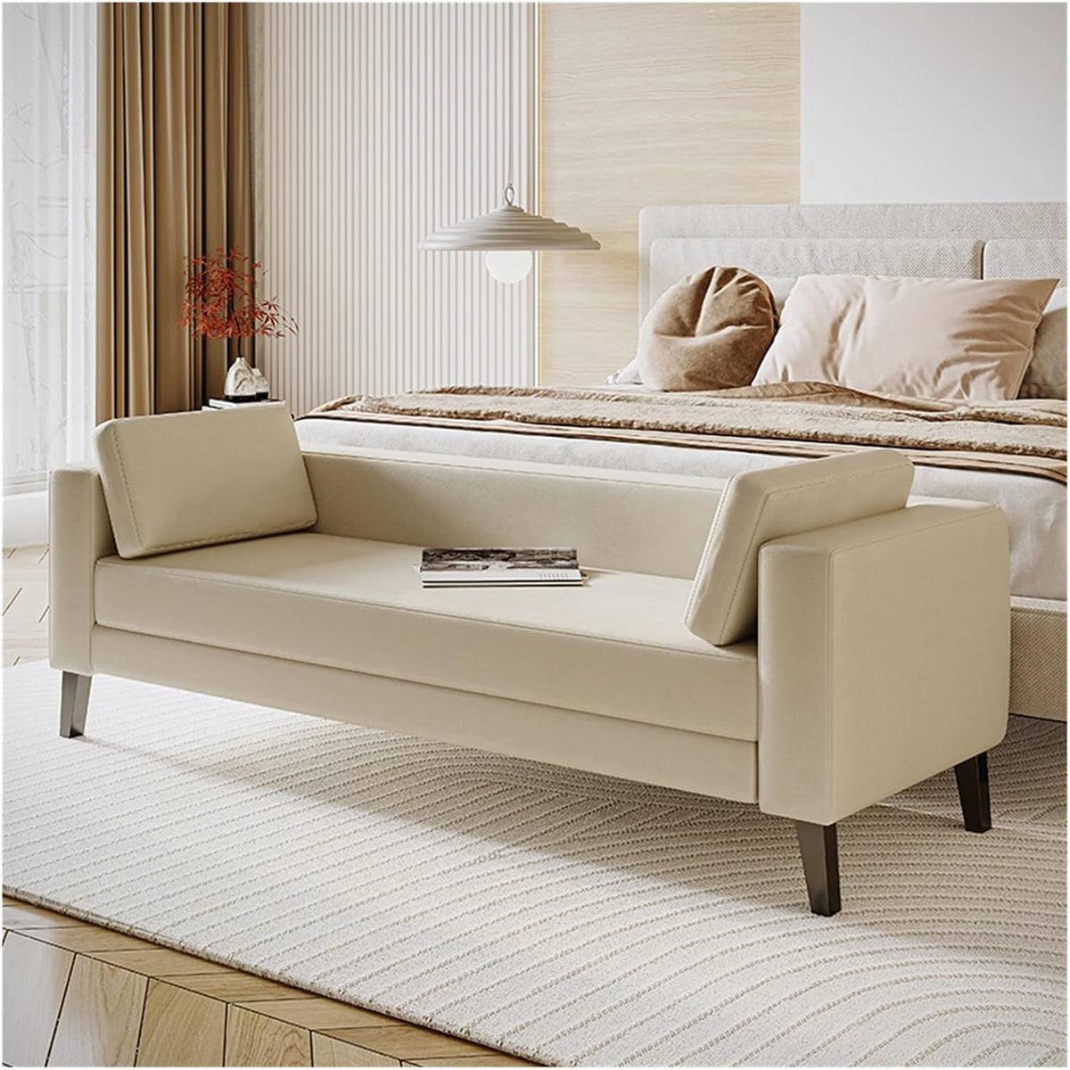 Modern Cloth Bedroom Bench for End of Bed, Modern Upholstered Ottoman Long Entryway for Bathroom Living Room Foyer Indoor Entryway(Beige)