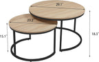 31.5 Inch Round Nesting Coffee Tables Set of 2, Oak‑Tone Stackable Side Tables with Sturdy Metal Legs, Space‑Saving Easy‑Assembly Accent Tables for Living Room