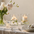 2Pcs Glass Cylinder Vases for Centerpieces, 6" x 4.7" Wide Mouth Flower Vase Hurricane Glass Candle Holders, Clear Vases Bulk with 2 Floral Tapes for Floating Candles Wedding Party Home Decor