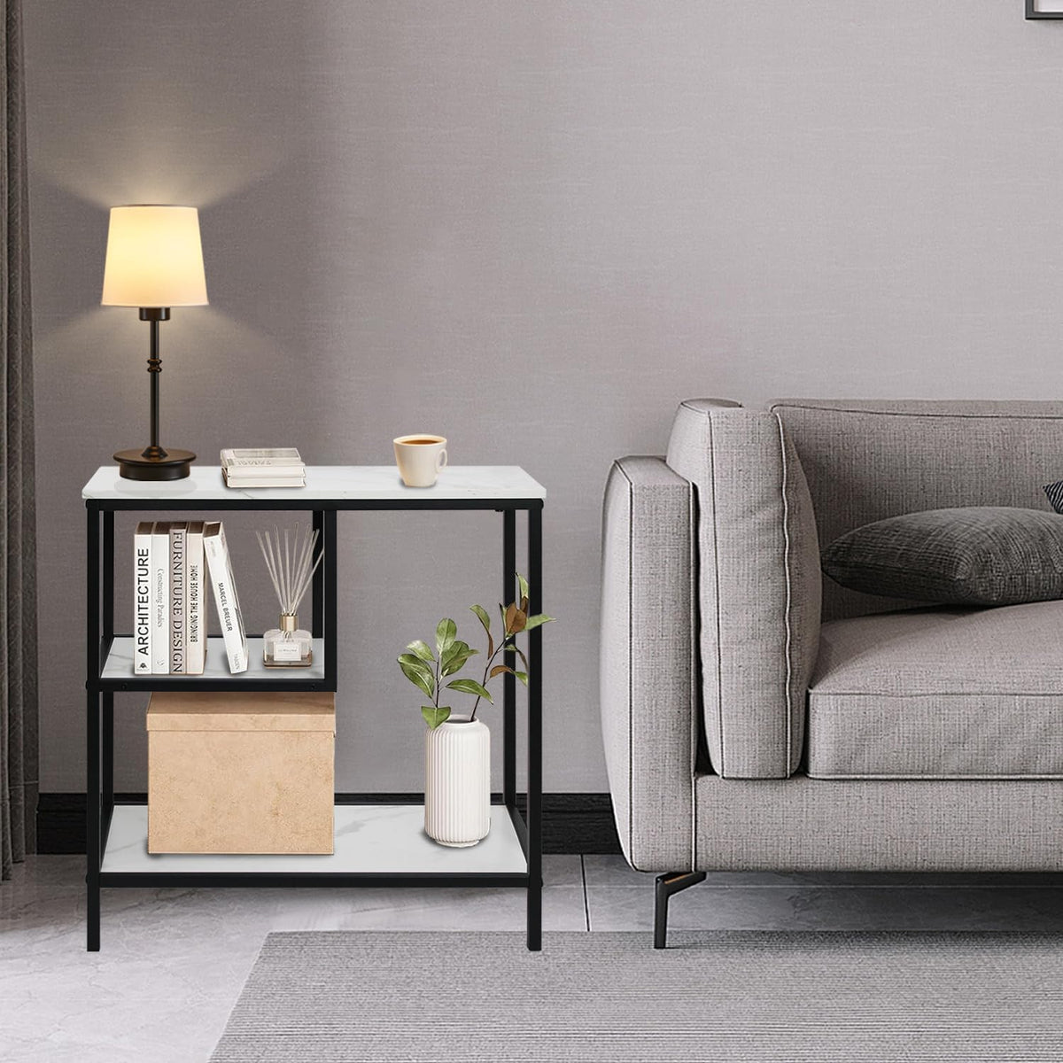 AT-VALY End Table Set of 2, 3-Tier Small End Table, Nightstand for Living Room, Bedroom, Office, Bathroom (Black)