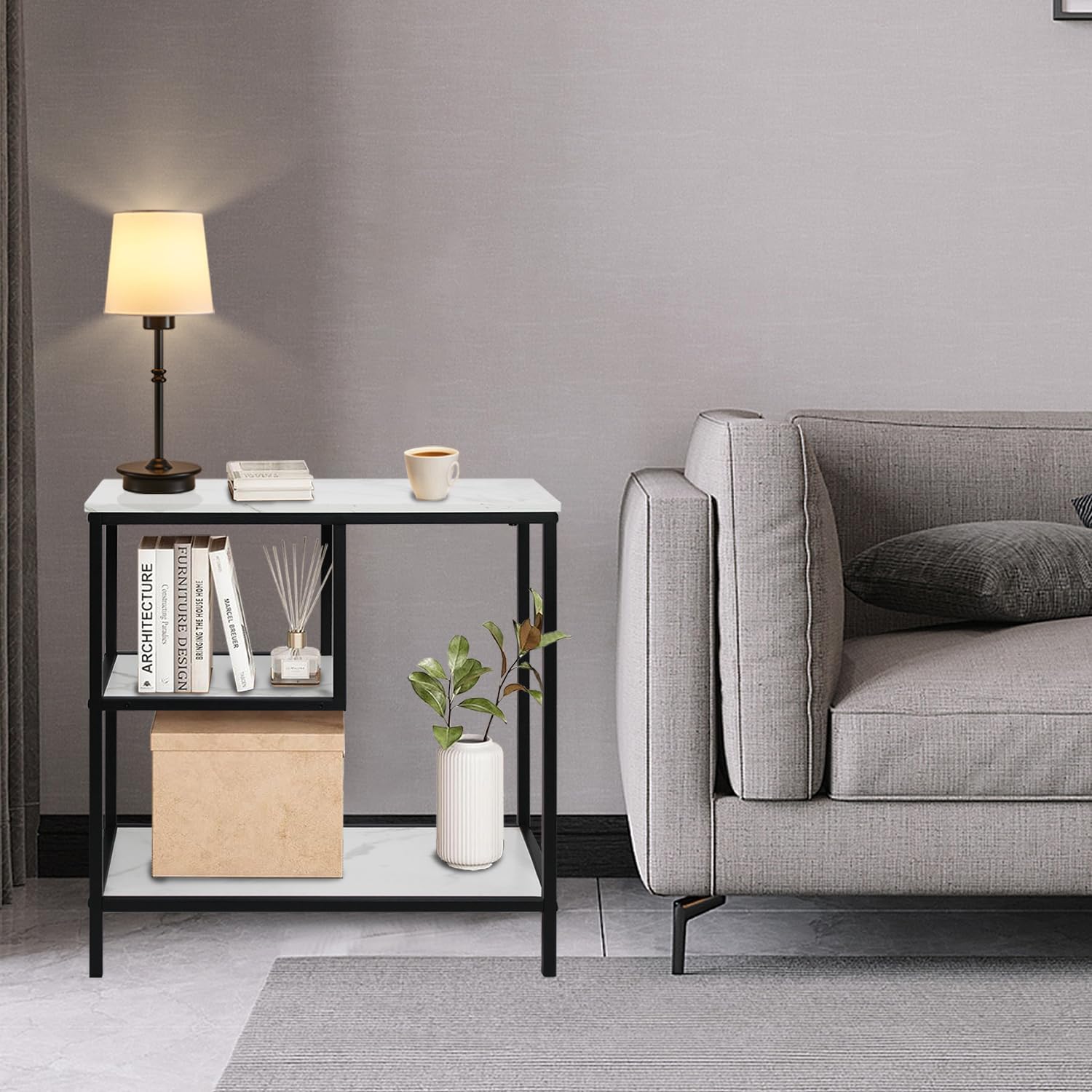 AT-VALY 3-Tier End Table,Nightstand for Living Room, Bedroom, Office, Bathroom (Black)