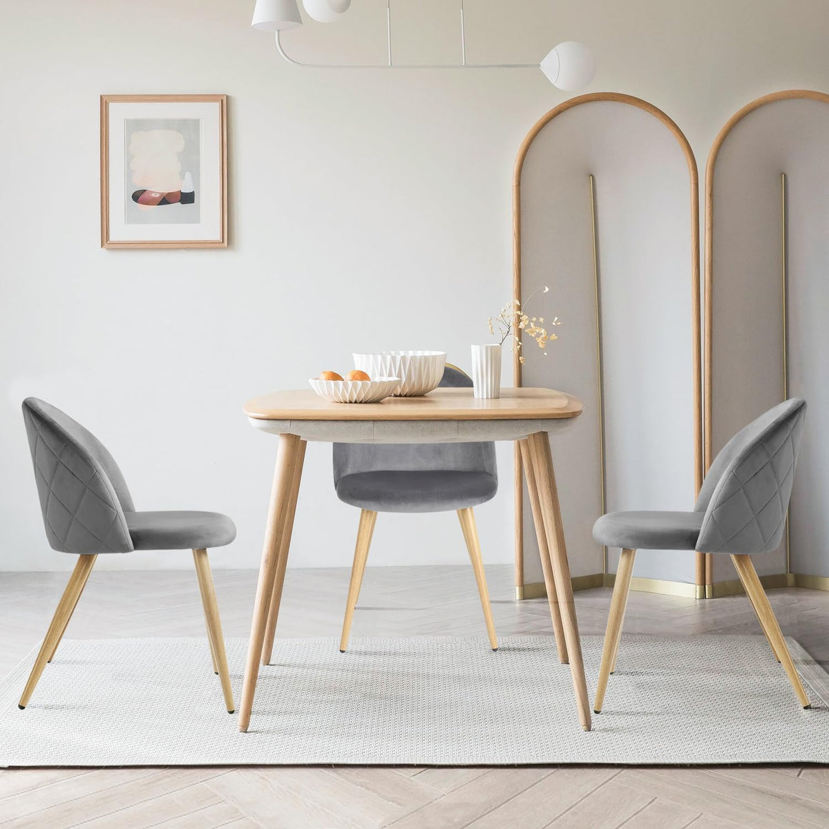 FurnitureR Dining Chairs Set of 2, Upholstered Velvet Mid Back Armless Accent Chair with Wood Legs for Home, Kitchen, Bedroom, and Living Room, Grey