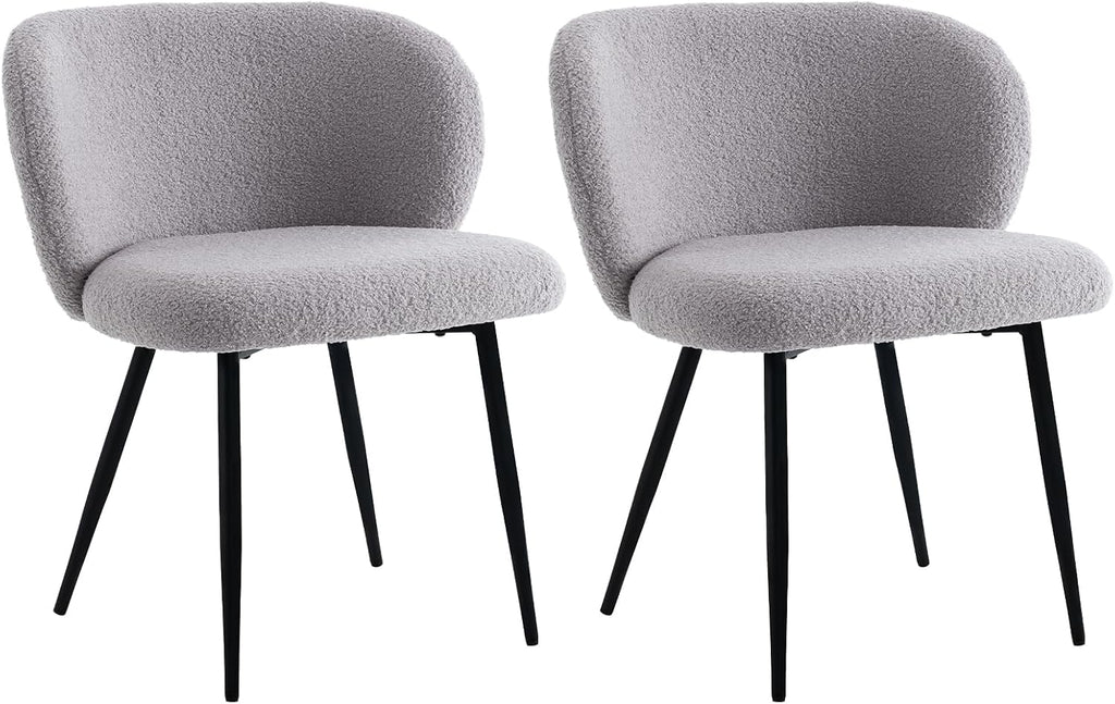 Modern Teddy Dining Chairs Set of 2, Comfy Kitchen Armless Chairs with Thick Cushions, Wingback Chair, Upholstered Dining Room Chairs with Metal Legs for Dining, Living Room, Grey