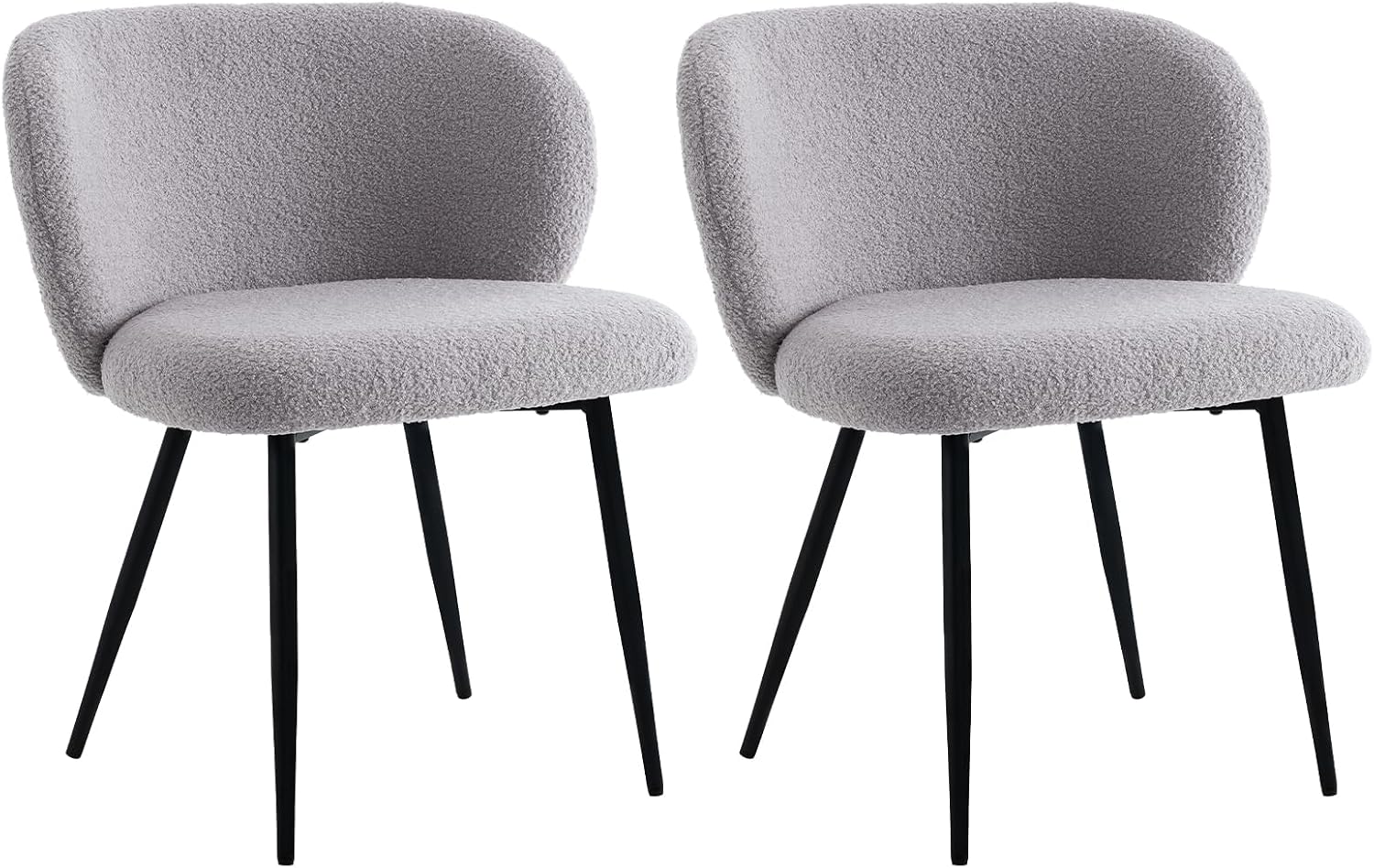 Modern Teddy Dining Chairs Set of 2, Comfy Kitchen Armless Chairs with Thick Cushions, Wingback Chair, Upholstered Dining Room Chairs with Metal Legs for Dining, Living Room, Grey