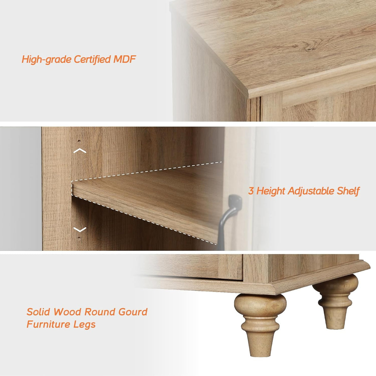 WAMPAT TV Stand for 75 inch TV with 4 Wood Doors, Oak | Farmhouse Wood Universal TV Stands with Storage Cabinets, Morden Entertainment Center TV Console Table