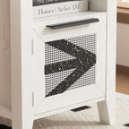 VFK Farmhouse End Table with Charging Station, 18.1" Narrow Side Table for Living Room, Sofa End Table with Storage Cabinet & Open Shelf, Nightstand with 2 USB Ports and 2 AC Outlets