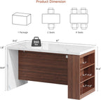 61" Kitchen Island Table with Storage, Counter Height Dining Table, Walnut | with Power Outlets, LED Lights, 3-Tier Side Storage, Faux Marble Top, Modern Stationary Kitchen Storage Islands for 4 Seats