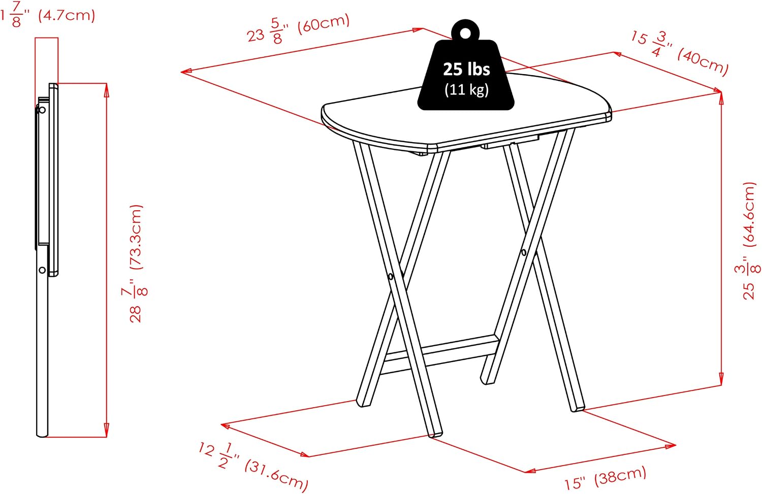 Winsome Corbett Set of 2 Oversized Foldable Snack Tables | Easy to Store Portable Fold Up Table Set for Kitchen, Living Room TV Dining, Crafts, Puzzles, Work From Home