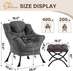 Welnow Lazy Chair with Ottoman, Modern Accent Chair with Armrests and a Side Pocket, Leisure Sofa Armchair, Reading Armchair with Footrest for Small Space, Dark Grey