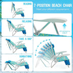 Old Bahama Bay Beach Chairs for Adults, 7-Position Classic Lay Flat Beach Chair Reclining Beach Chair, Portable Aluminum Backpack Beach Chair with Towel Bar & Cooler Bag