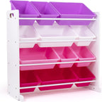 Humble Crew Kids Table, 4 Chairs & 12 Bin Toy Organizer Set, White/Purple/Pink