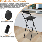 Folding Stool, Cushioned Padded Folding Stool Portable Bar Stool with Back for Camping Kitchen Home Office, Tall Bar Collapsible Stools (Black, 1Pcs 27.56in)