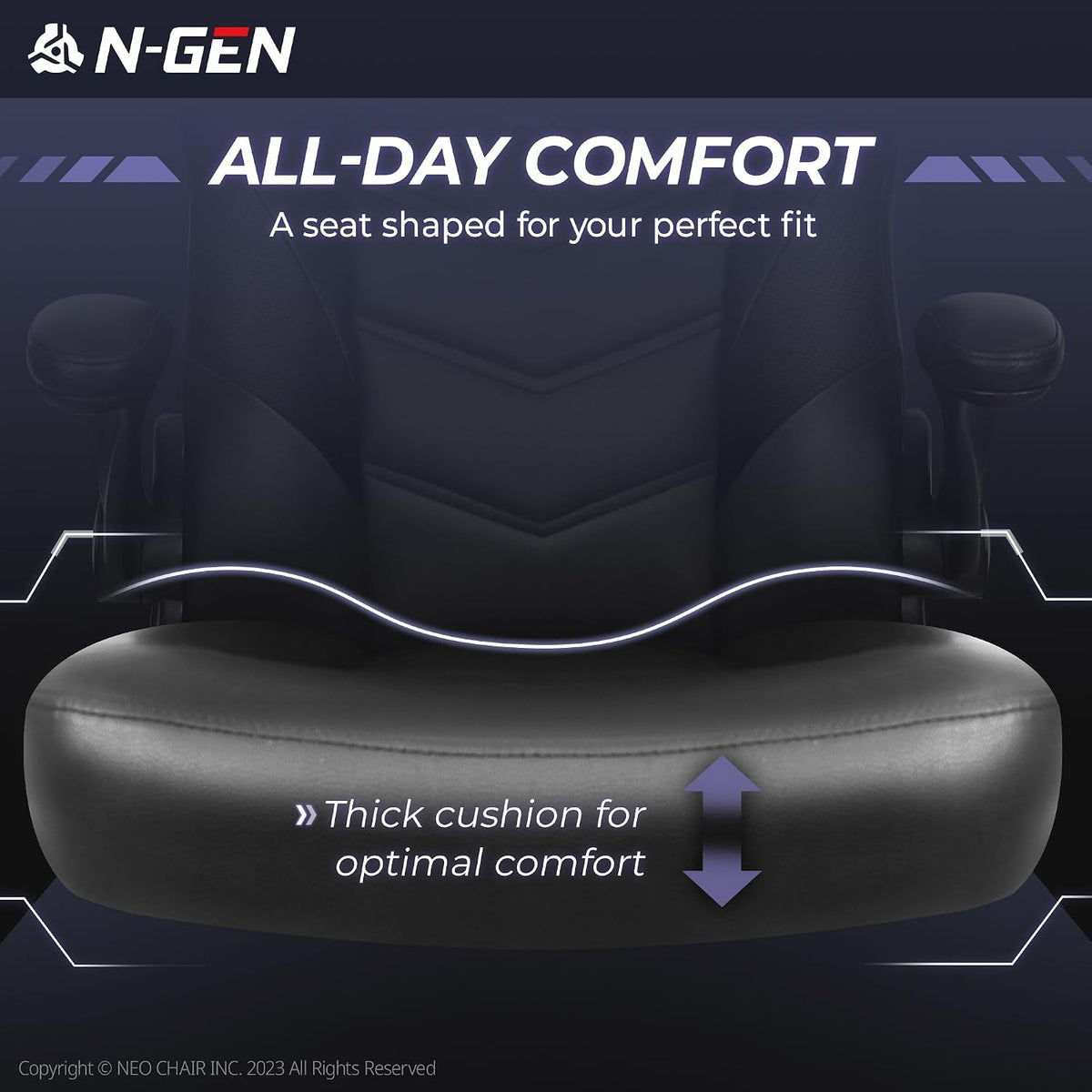N-GEN Gaming Gaming Chair, Lumbar, PU Leather, Flip-Up Arms, Jet Black | Ergonomic High-Back Design, Adjustable Height with 360° Swivel Wheels, Comfortable Computer Desk Seating for Office and Home