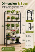 Yutrchey 5-Tier Metal Plant Stand - Heavy Duty Indoor Outdoor Flower Shelf for Multiple Pots, 65" Tall Vertical Holder with Adjustable Leveling Feet & Wall-Fixing Kits, Black