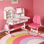 [Fast Arrival] Kids Study Desk and Chair Set - Height Adjustable Kids Writing Desk with Chair, Girls Learning Table with Large Writing Board for Bedroom, Ideal Gifts for Children Boys Girls 6-12