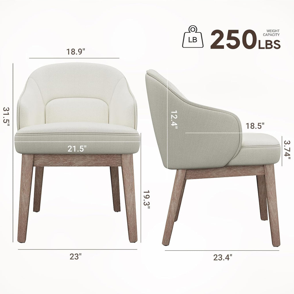 MALOL Dining Chairs Set of 6 with Lumbar Support,Fabric Upholstered Kitchen Chairs with Wooden Legs,Beige
