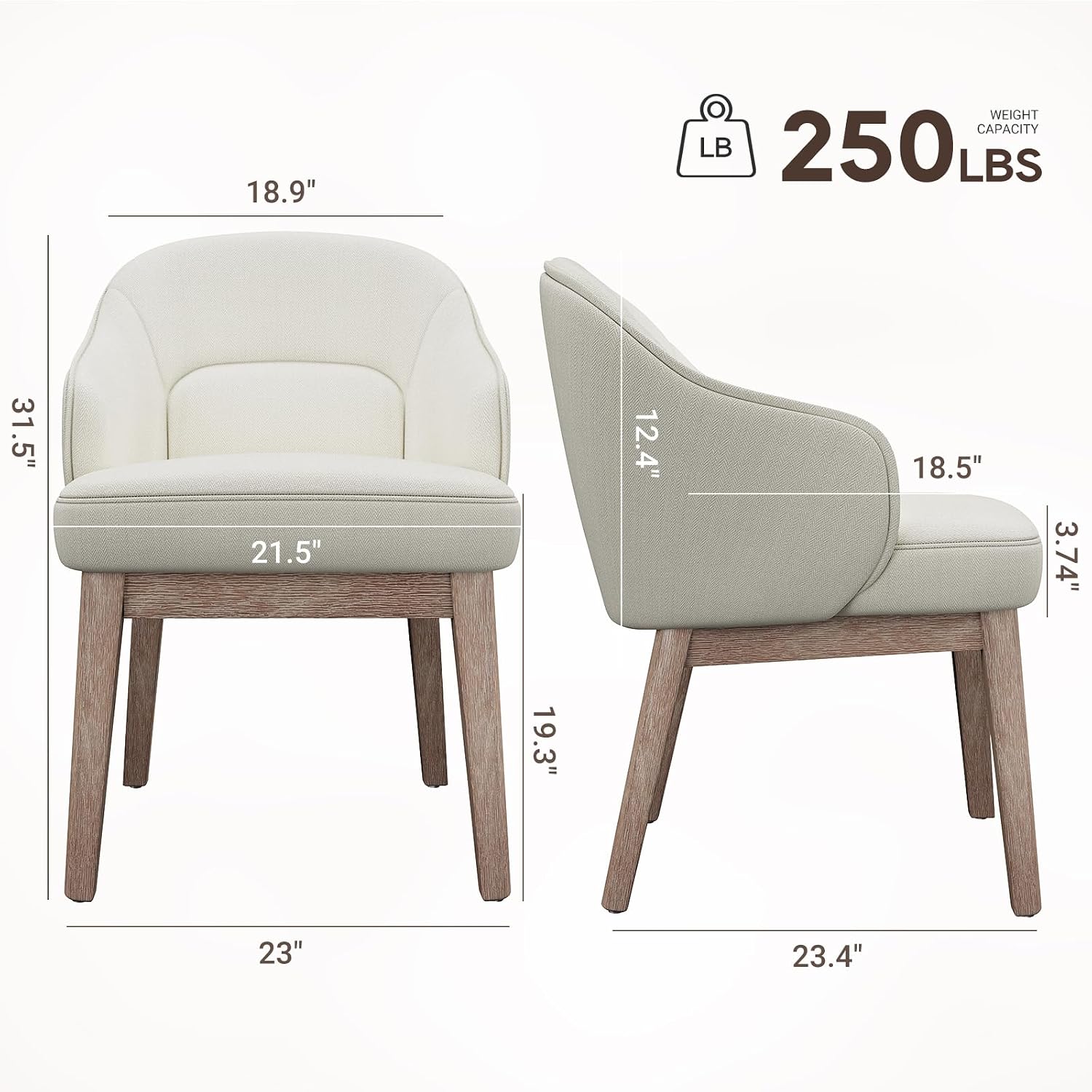 MALOL Dining Chairs Set of 6 with Lumbar Support,Fabric Upholstered Kitchen Chairs with Wooden Legs,Beige