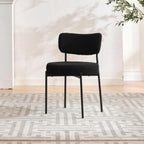 Black Boucle Dining Chairs Set of 2, Mid Century Modern Dining Room Chair with Curved Backrest & Metal Legs, Round Upholstered Dining Chairs for Kitchen, Living Room