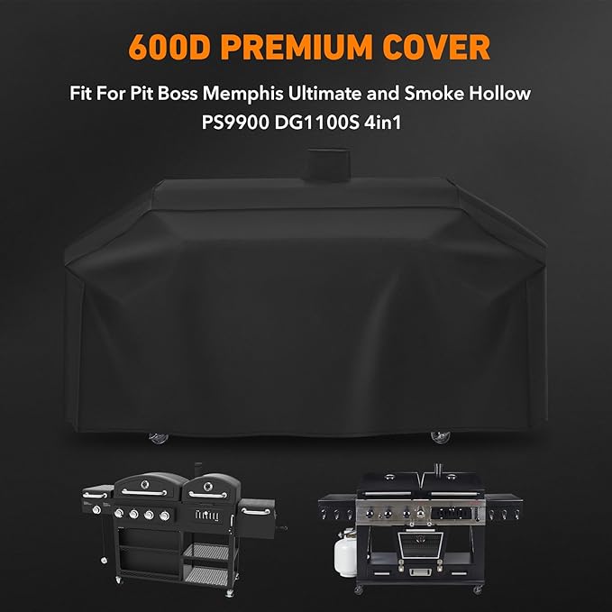 Heavy-Duty 600D Grill Cover Compatible with Pit Boss Memphis Ultimate and Smoke Hollow PS9900 DG1100S 4in1 Combo Grill Cover GC7000 Gas/Charcoal Grill