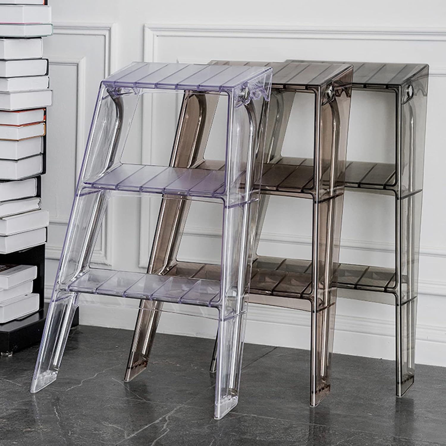 3 Step Ladder Step Stool Transparent Staircase Multi-Functional Folding Acrylic Ladder Stool, Household Muliti-Color Stool Step Ladder Foldable Stepladder for Home and Library 330lbs Capacity