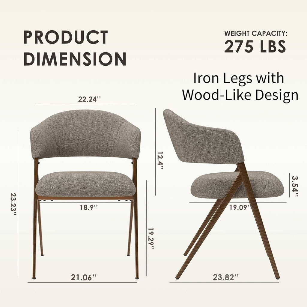 COLAMY Dining Chairs Set of 2, Modern Fabric Upholstered Dining Room Kitchen Side Chairs with Iron Legs, Open Back and Padded Seat, for Living Room/Restaurant/Cafe, Taupe