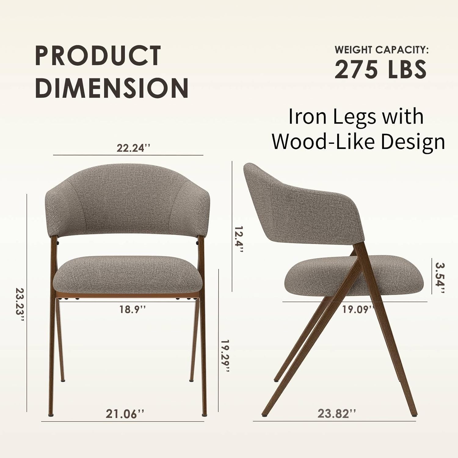 COLAMY Dining Chairs Set of 2, Modern Fabric Upholstered Dining Room Kitchen Side Chairs with Iron Legs, Open Back and Padded Seat, for Living Room/Restaurant/Cafe, Taupe