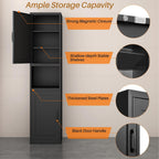 67" Tall Narrow Bathroom Storage Cabinet, Slim Metal Cabinet with Doors and Adjustable Shelves, Freestanding Pantry Organizer for Small Spaces, Bathroom, Kitchen, Laundry Room, Living Room, Black