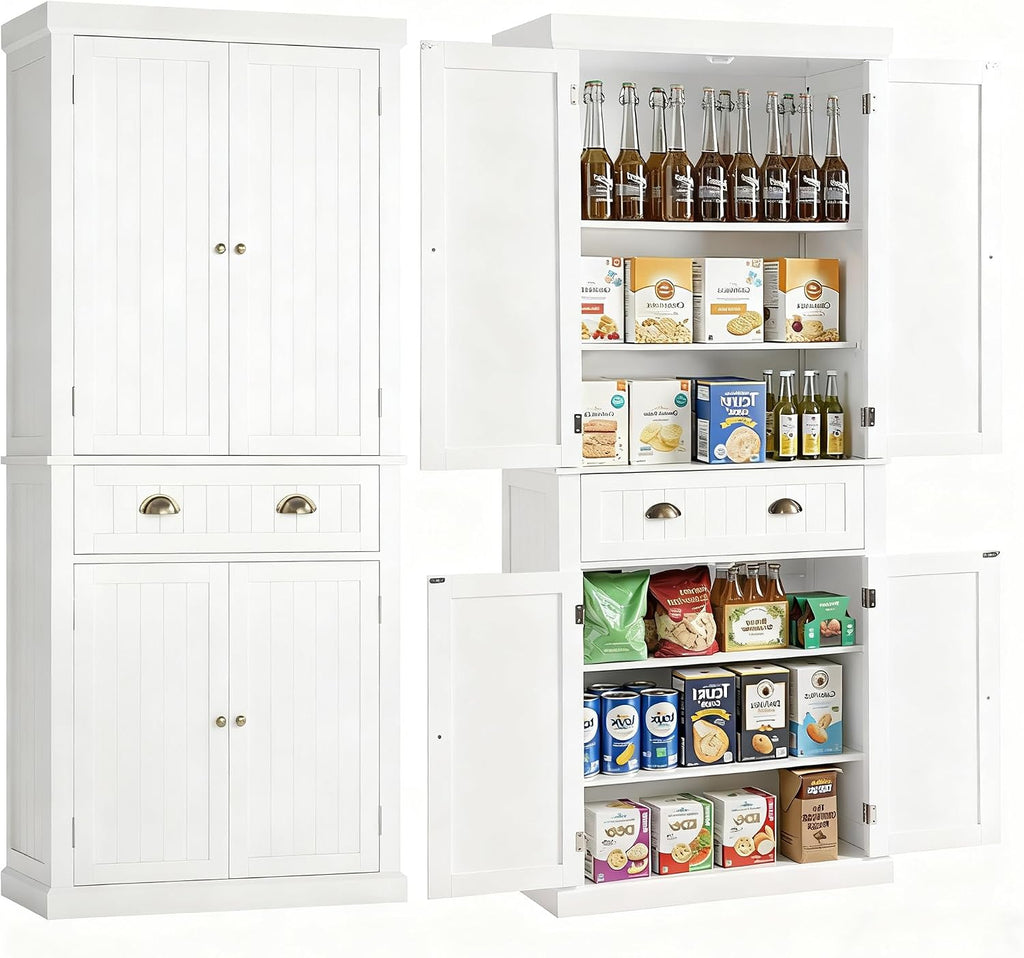 KIGOTY 72" Tall Kitchen Pantry Cabinet with Drawer and 4 Adjustable Shelves, Freestanding Pantry Storage Cabinets, Wood Cupboard Pantry Cabinet for Kitchen, Dining Room, Living Room, Off White