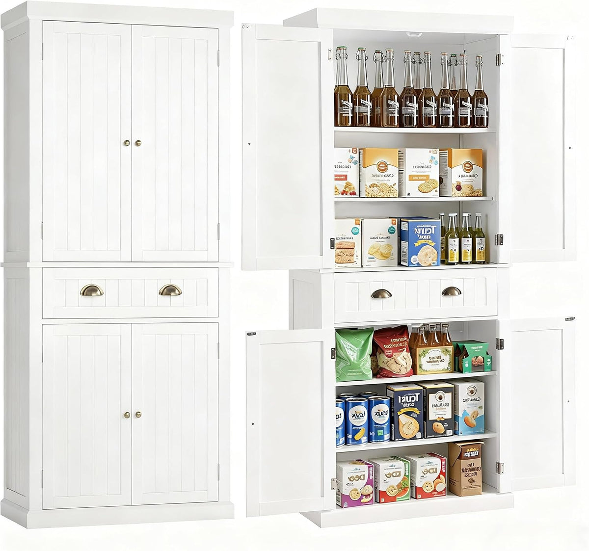 KIGOTY 72" Tall Kitchen Pantry Cabinet with Drawer and 4 Adjustable Shelves, Freestanding Pantry Storage Cabinets, Wood Cupboard Pantry Cabinet for Kitchen, Dining Room, Living Room, Off White