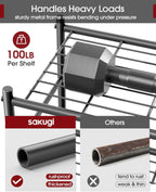 Sakugi Storage Shelves - 5-Tier Large Capacity Shelf Organizer with Hooks, Heavy-Duty Garage Shelving with Leveling Feet, Wobble-Free Rack for Bedroom, Balcony, Garage, 18.1"×12.4"×56.8", Black