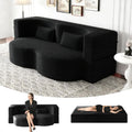 78" Full Size Convertible Futon Sofa Bed, Corduroy Folding Sleeper Sofa Bed with 2 Pillow, Foam Mattress Couch Bed, No Assembly Loveseat Couches for Living Room Apartment, Space‑Saving, Black
