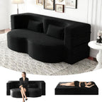 78" Full Size Convertible Futon Sofa Bed, Corduroy Folding Sleeper Sofa Bed with 2 Pillow, Foam Mattress Couch Bed, No Assembly Loveseat Couches for Living Room Apartment, Space‑Saving, Black