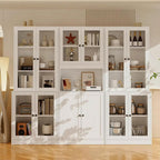 TUSY 71'' Tall Pantry Cabinet, Kitchen Hutch Storage Cabinet, Buffet Hutch Set of 3, China Cabinet with Glass Doors, 5-Tier Storage Cabinets for Dining Room, Living Room (White)