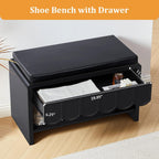 ORRD Shoe Storage Bench with Cushion, Shoe Rack Organizer Cabinet Bench with Wave Panel Drawer and Open Shelf for Entryway, Hallway, Living Room (Black)