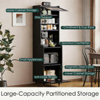 Kavie Solid Wood Kitchen Pantry Cabinet, Narrow Tall Sideboard with Acrylic Doors & Appliance Space, Modern Vintage Tea Station (Black,19.6" L*15.7" W*68.5" H)