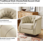 HULALA HOME Genuine Leather Swivel Rocker Chairs, Fully Assembled, Beige | Set of 2 Leather Swivel Accent Chairs, Traditional Chesterfield Barrel Chairs with Button-Tufted Design, for Living Room