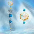 FONMY Dog Gazing Ball Spiral Tail Wind Spinner Sun Catcher Rainbow Maker Silver Double-Spiral W/Blue K9 Crystal Ball Tree Hanging Ornament Indoor Outdoor Garden Decor. -19.5inch H