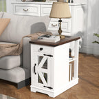 SUNSITT Side Table with Charging Station, Farmhouse End Tables with Back Storage Shelf, Outlets & USB Ports, Night Stand with Storage Cabinet Drawer Adjustable Shelf, White
