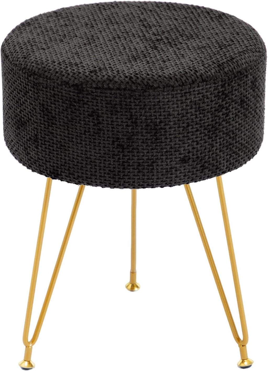 DUMOS Vanity Stool, Velvet Vanity Chair for Makeup Room, Round Ottoman Foot Rest with Gold Metal Legs, Makeup Dressing Table Seat for Bedroom, Living Room, Entryway, Black