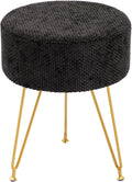 DUMOS Vanity Stool, Velvet Vanity Chair for Makeup Room, Round Ottoman Foot Rest with Gold Metal Legs, Makeup Dressing Table Seat for Bedroom, Living Room, Entryway, Black