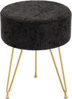DUMOS Vanity Stool, Velvet Vanity Chair for Makeup Room, Round Ottoman Foot Rest with Gold Metal Legs, Makeup Dressing Table Seat for Bedroom, Living Room, Entryway, Black