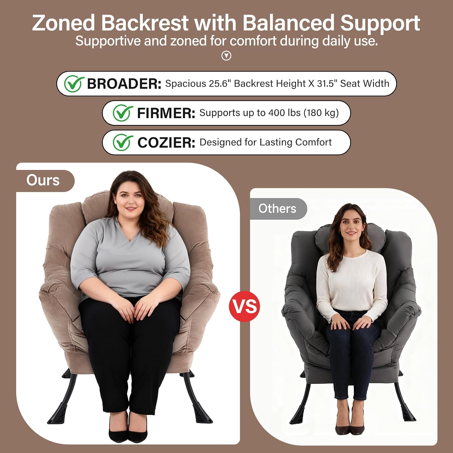 Lazy Chair with Ottoman, Comfy Chair with Pillow，Pure Khaki