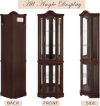 Lighted Corner Curio Cabinet 70.5" Tall Wooden China Cabinet with Tempered Glass Doors, Freestanding Glass Display Case Wine Cabinet Storage Rack for Bar and Liquor Storage (Dark Cherry)