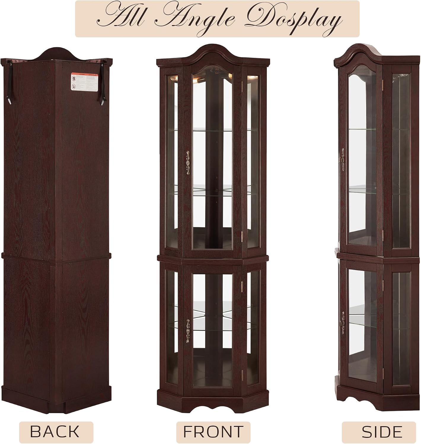 Lighted Corner Curio Cabinet 70.5" Tall Wooden China Cabinet with Tempered Glass Doors, Freestanding Glass Display Case Wine Cabinet Storage Rack for Bar and Liquor Storage (Dark Cherry)