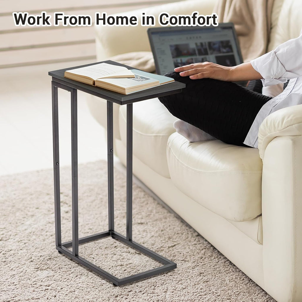 C-Shaped End Table, TV Tray Set of 2, Couch Side Laptop Desk, for Living Room, Bedroom, Small Spaces, Black, 2 Pack