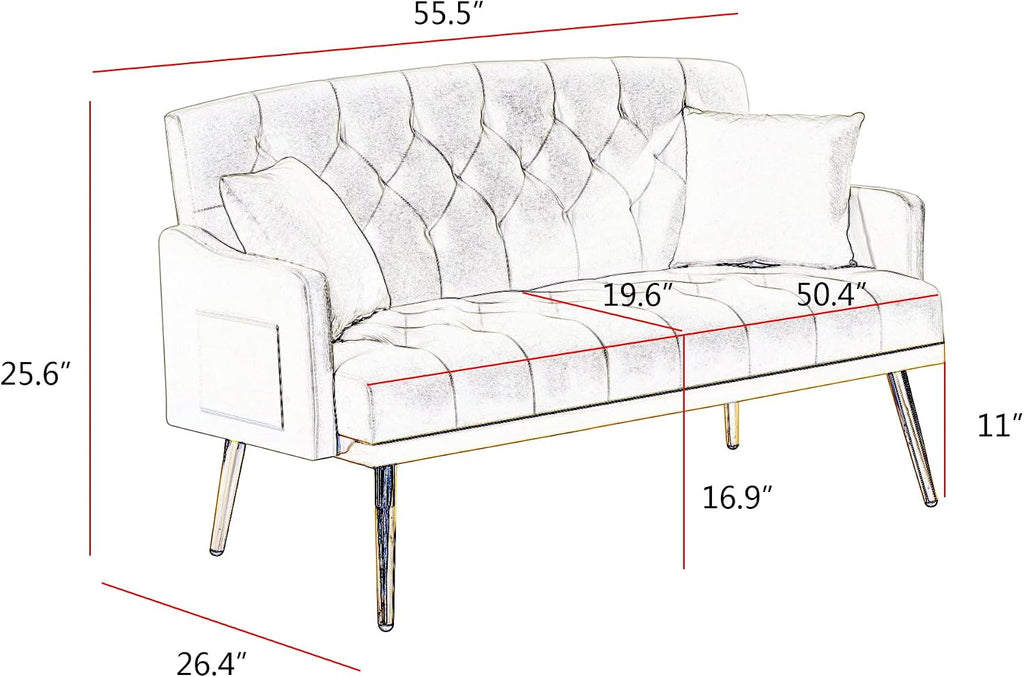 hansones Modern Velvet Armchair with Gold Metal Legs and Side Pockets, Tufted Backrest, Perfect for Living Room, Bedroom Or Office (32.6" Pink)