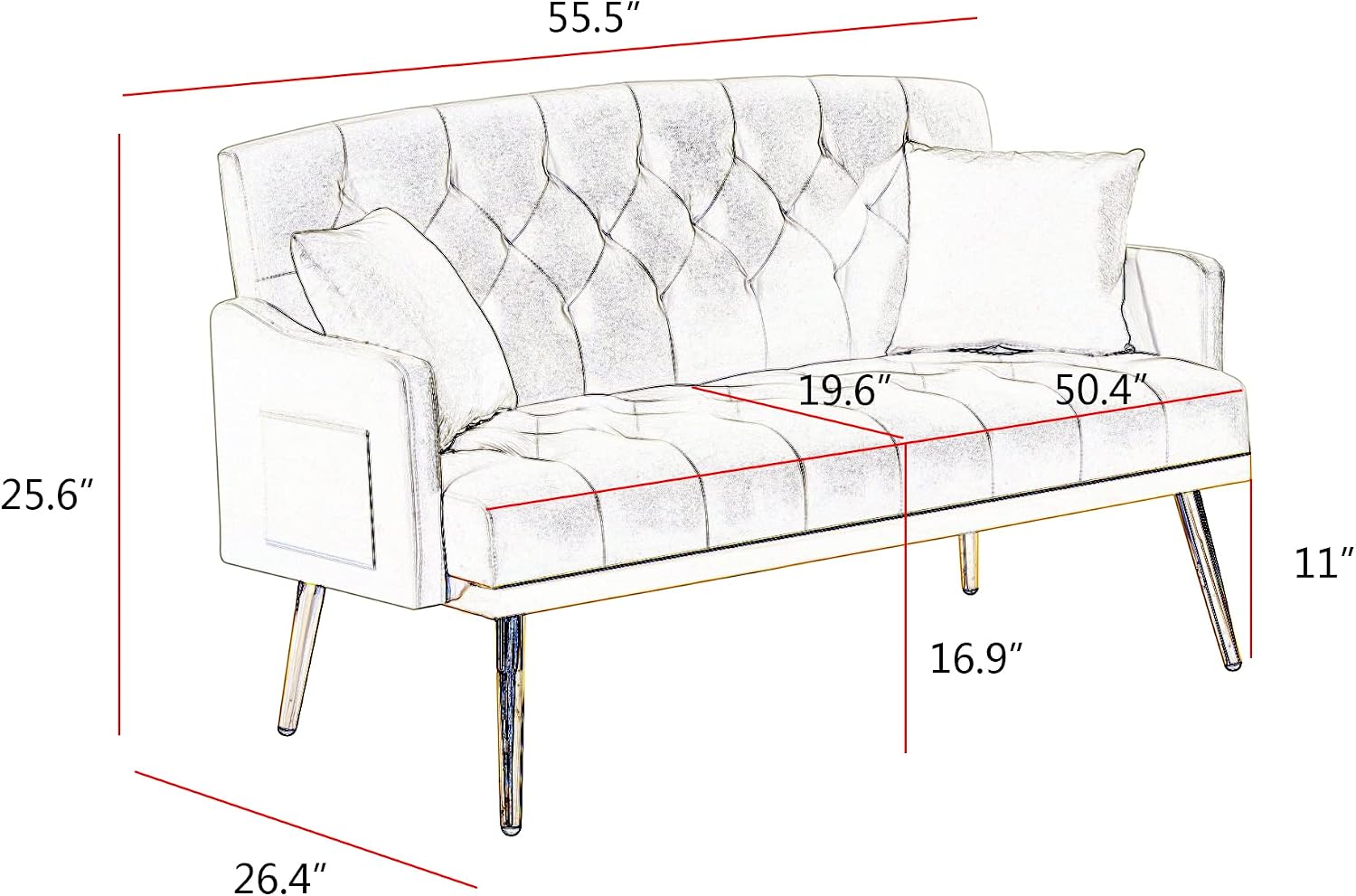 hansones Modern Velvet Armchair with Gold Metal Legs and Side Pockets, Tufted Backrest, Perfect for Living Room, Bedroom Or Office (32.6" Pink)