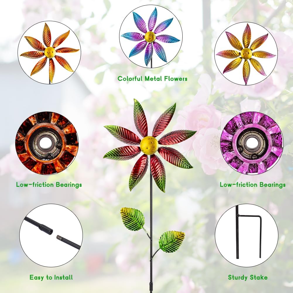 Stargarden 4Pcs Metal Outdoor Wind Spinners, Small Pinwheels for Yard, Decorative Garden Stakes for Patio,Lawn, Outdoor