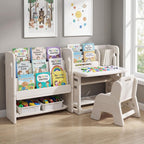 HONEY JOY Kids Table and Chair Set, Kids Art Table with Side Bookshelves | Toddler Activity Table with Erasable Whiteboard, Tiltable Desktop & Storage Baskets, for 3+ Years Old Boys & Girls