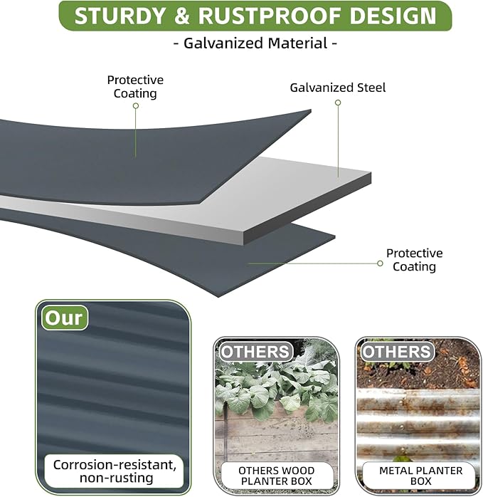4x2x1.86ft Raised Garden Bed - Galvanized Deep Root Planter Boxes Outdoor with Wing Nuts and Safety Edges for Gardening Vegetables, Flowers, Herbs, Succulents - Gray